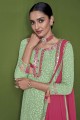 Embroidered Faux georgette Pakistani Suit in Pista  with Dupatta