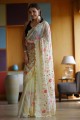 Thread,embroidered Georgette Saree in Cream with Blouse