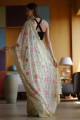 Thread,embroidered Georgette Saree in Cream with Blouse