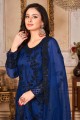 Blue Palazzo Suit in Net with Embroidered