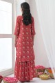 Red Sharara Suit in Printed Muslin