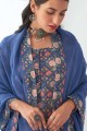 Muslin Sharara Suit in Blue with Printed