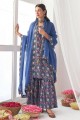 Muslin Sharara Suit in Blue with Printed