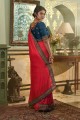 Embroidered,lace Silk Saree in Gajari with Blouse