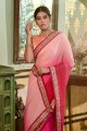 Pink Saree in Mirror,embroidered Chinon chiffon