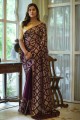 Georgette Embroidered Wine Saree with Blouse