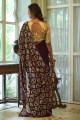 Georgette Embroidered Wine Saree with Blouse