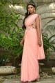 Party Wear Saree with Peach Thread,embroidered Georgette