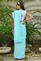 Thread,embroidered Party Wear Saree in Sky blue Georgette