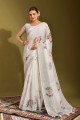 White Linen Saree with Printed