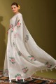 White Linen Saree with Printed