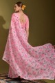 Linen Saree with Printed in Pink