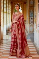 Silk Maroon Saree in Printed,weaving