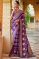 Violet Printed,weaving Silk Saree