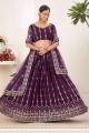 Embroidered Party Lehenga Choli in Purple Faux georgette