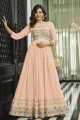 Peach Embroidered Anarkali Suit in Faux georgette