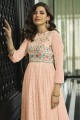Peach Embroidered Anarkali Suit in Faux georgette