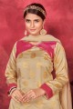Beige Pakistani Suit in Weaving Art silk