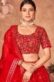 Embroidered Party Lehenga Choli in Red Organza