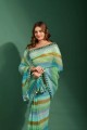 Blue Saree with Mirror,embroidered,printed Chiffon