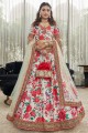 Red Wedding Lehenga Choli with Digital print Art silk