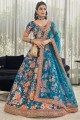 Art silk Wedding Lehenga Choli in Teal blue with Digital print