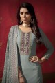 Embroidered Faux georgette Pakistani Suit in Grey with Dupatta
