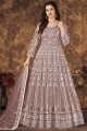 Embroidered Net Anarkali suit in Coral  with Dupatta