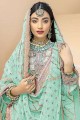 Faux georgette Sky blue  Embroidered Eid Palazzo Suit with Dupatta