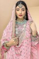 Faux georgette Eid Palazzo Suit in Pink with Embroidered