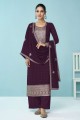 Embroidered Faux georgette Eid Palazzo Suit in Purple with Dupatta