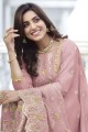 Pink Faux georgette Eid Palazzo Suit with Embroidered