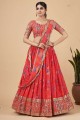 Embroidered Faux georgette Party Lehenga Choli in Red with Dupatta