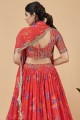 Embroidered Faux georgette Party Lehenga Choli in Red with Dupatta