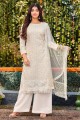 Faux georgette White Eid Palazzo Suit in Embroidered