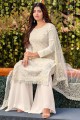 Faux georgette White Eid Palazzo Suit in Embroidered