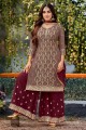 Embroidered Faux georgette Eid Palazzo Suit in Brown with Dupatta