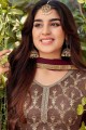 Embroidered Faux georgette Eid Palazzo Suit in Brown with Dupatta