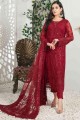 Red Faux georgette Embroidered Eid Salwar Kameez with Dupatta