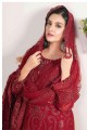 Red Faux georgette Embroidered Eid Salwar Kameez with Dupatta