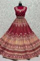 Velvet Embroidered Bridal Lehenga Choli Pink with Dupatta