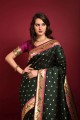 Zari,weaving Green Banarasi Saree in Banarasi silk