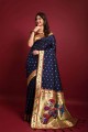 Banarasi silk Saree with Zari,weaving in Navy blue