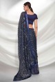 Embroidered Blue Georgette Party Wear Saree