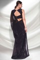 Party Wear Saree Black in Embroidered Georgette