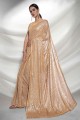 Embroidered Party Wear Saree in Golden Georgette