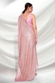 Pink Party Wear Saree with Embroidered Georgette