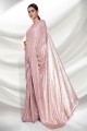 Pink Party Wear Saree with Embroidered Georgette