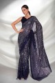Georgette Party Wear Saree with Embroidered in Blue