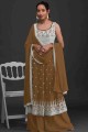 Brown Georgette Palazzo Suit in Embroidered